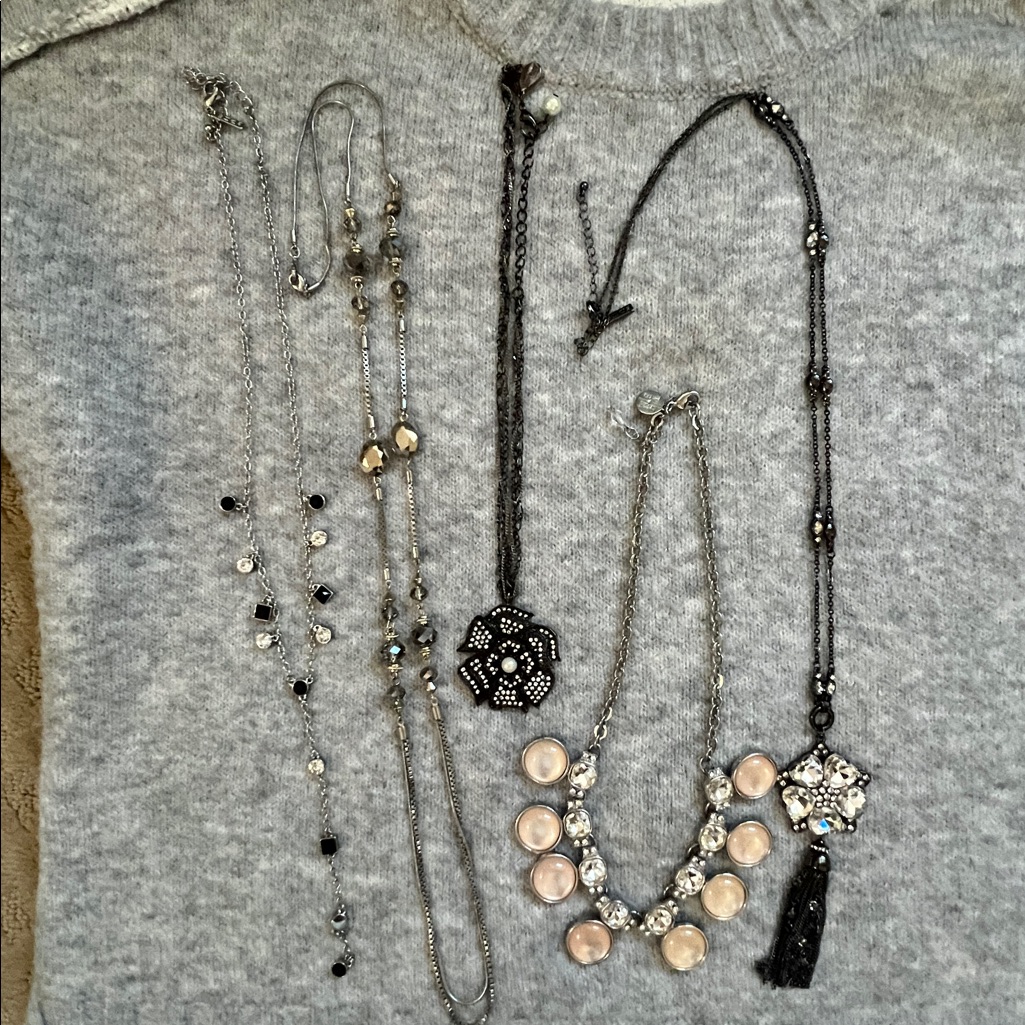 White House Black Market Silvertone Costume Necklace Bundle Set Of 5 36$